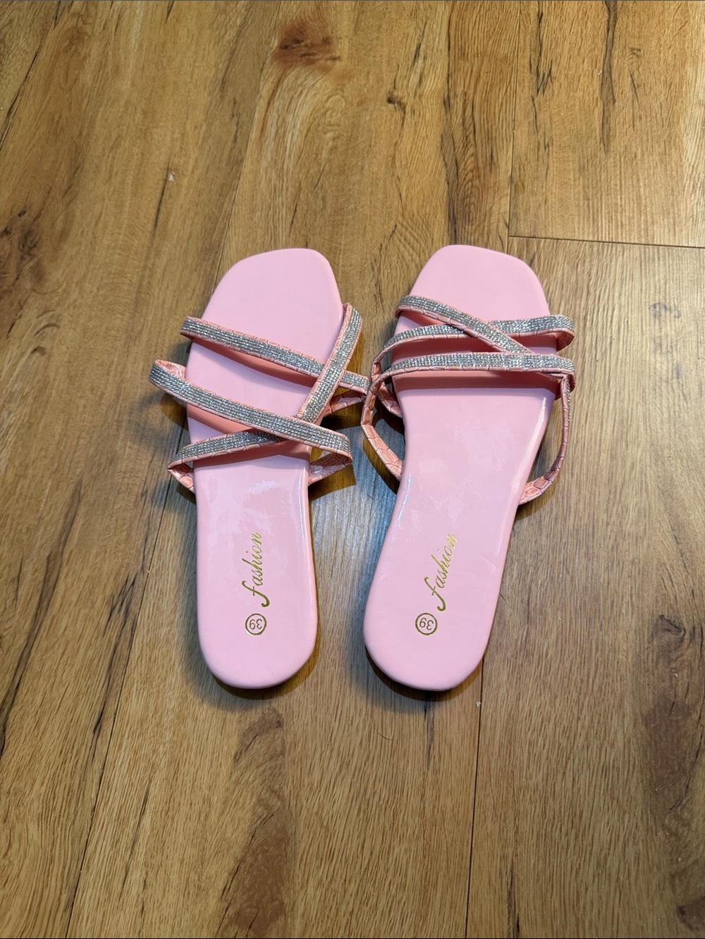 Fashion Bug Pink Slide Sandals with Sparkling Straps